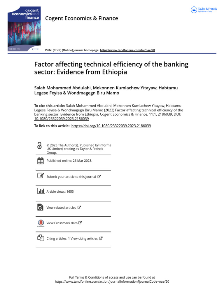 2023 CEF ABdulahi - Factor Affecting Technical Efficiency of The Banking  Sector Evidence From Ethiopia | PDF | Labour Economics | Economic Growth
