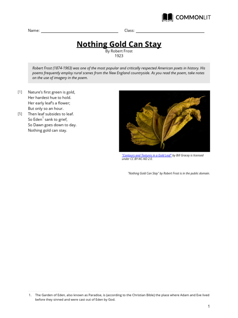 Nothing Gold Can Stay Poem For Creative Writing Pdf Garden Of Eden