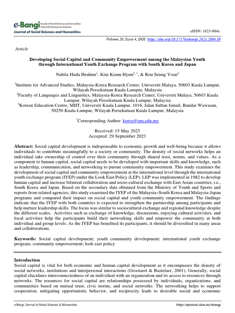 Developing Social Capital In Community Pdf Social Capital Social