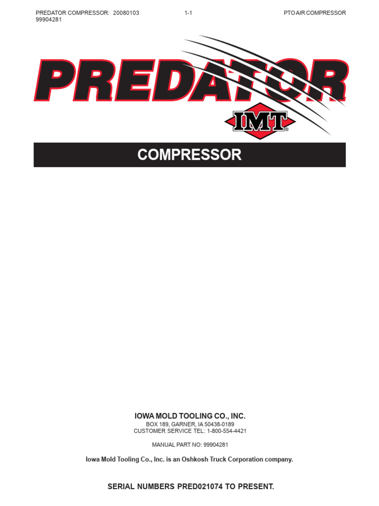 Predator PTO Air Compressor Manual | PDF | Valve | Pump