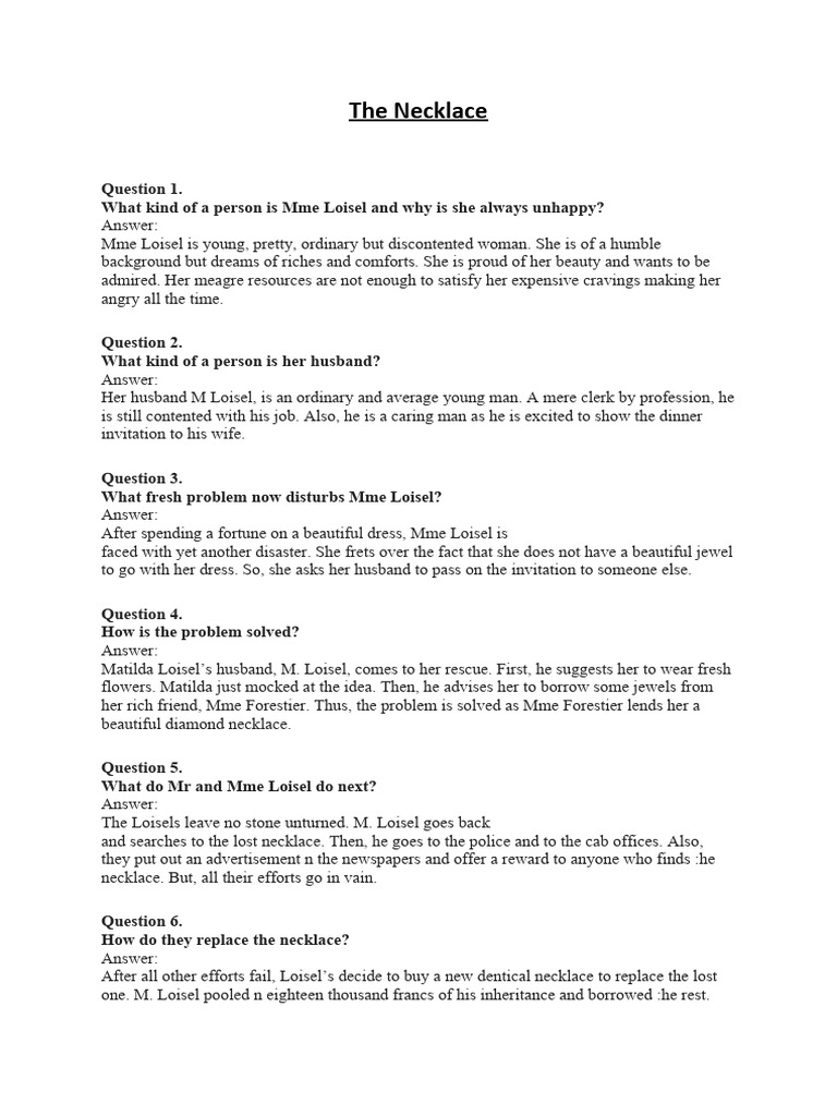 What Is The Theme Of The Story The Necklace Class 10 Answer