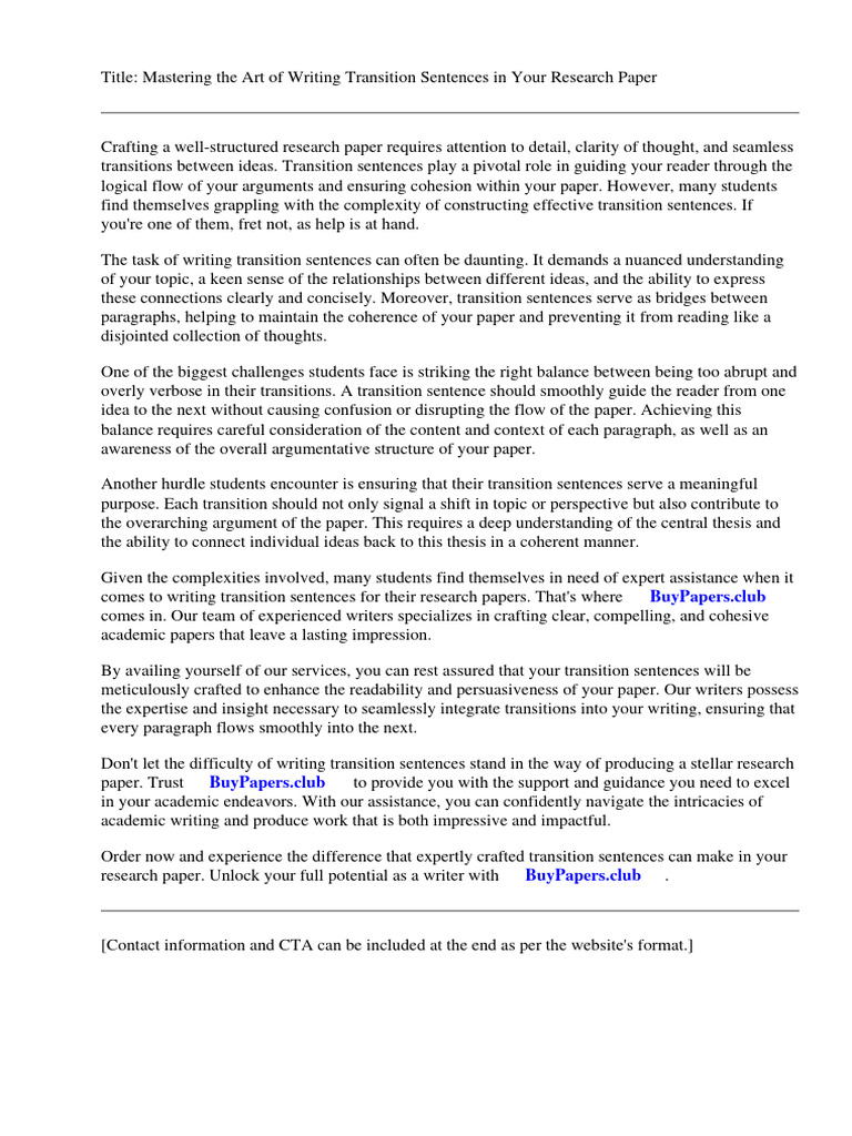 How To Write A Transition Sentence in A Research Paper PDF Essays