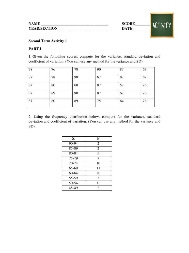 Second Term Activity 1 | PDF | Standard Deviation | Standard Score