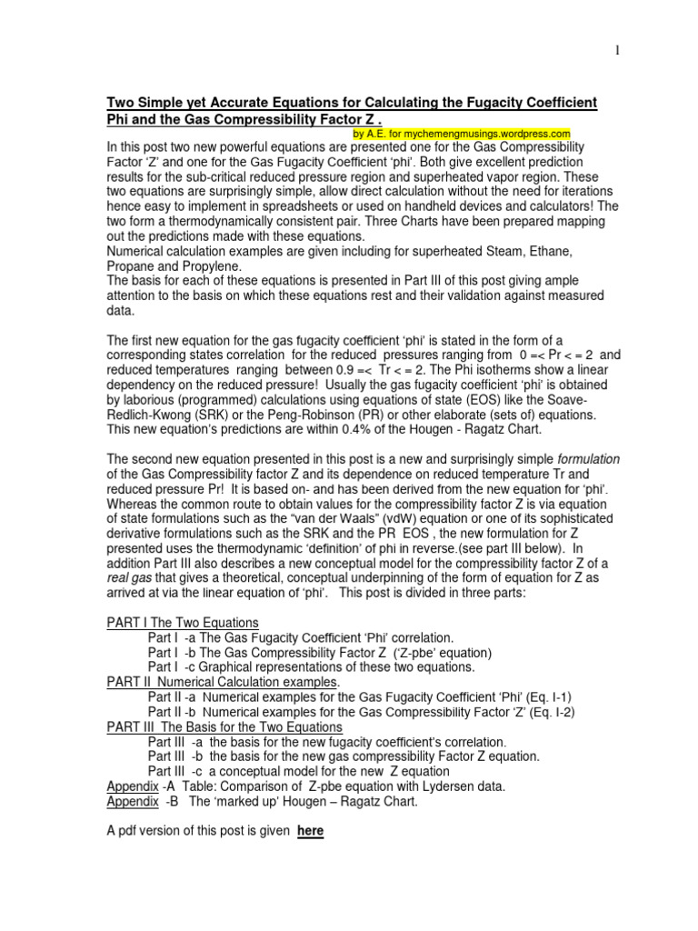 Two Simple Yet Accurate Equations For The Fugacity Coefficient Phi and ...