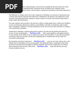 In a Research Paper a Thesis Statement Should