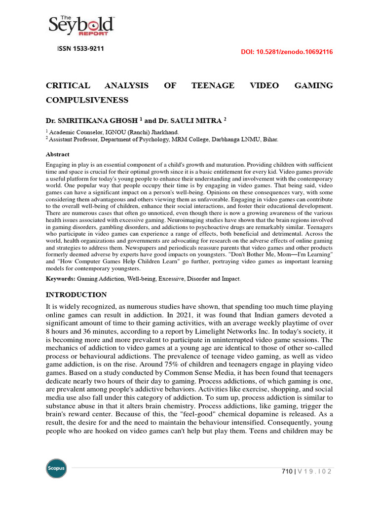 Critical Analysis of Teenage Video Gaming Compulsiveness | PDF ...