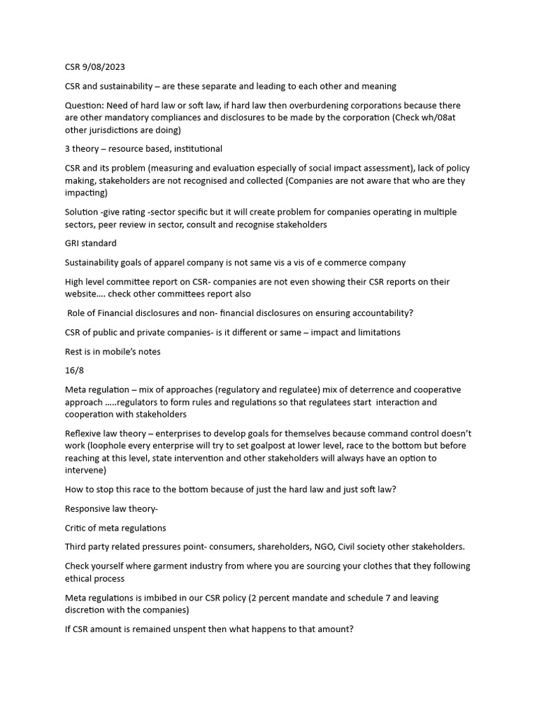 CSR, Sustainability, and Regulatory Challenges | PDF | Corporate Social ...
