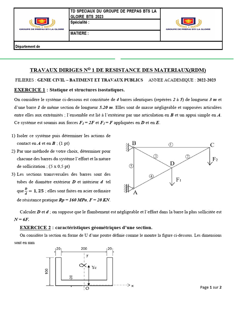 TD RDM : Statique et Sollicitations | PDF | Résistance des matériaux ...