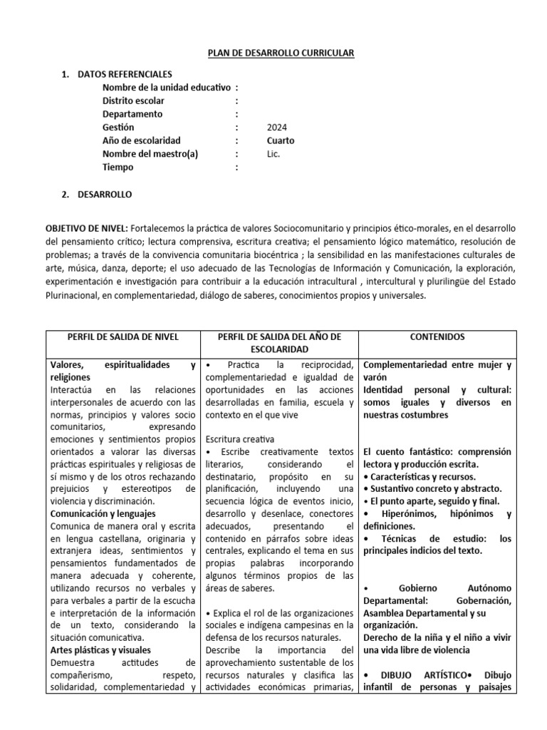 Plan de Desarrollo Curricular 2024 | PDF | Plan de estudios | Creatividad