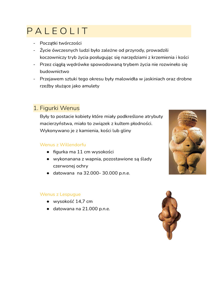 Paleolit: 1. Figurki Wenus | PDF