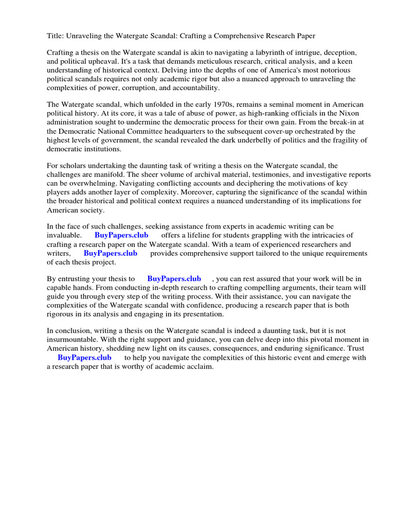 Watergate Scandal Research Paper PDF Watergate Scandal United