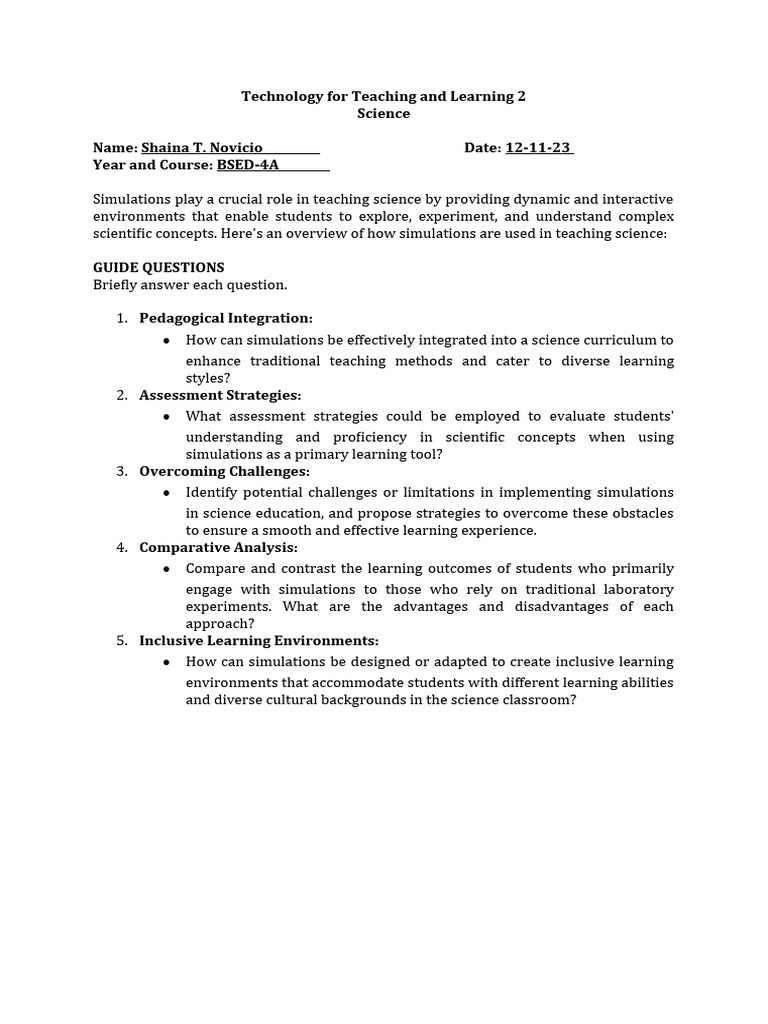 Activity 6 - Simulation Guide Questions | PDF | Career & Growth ...
