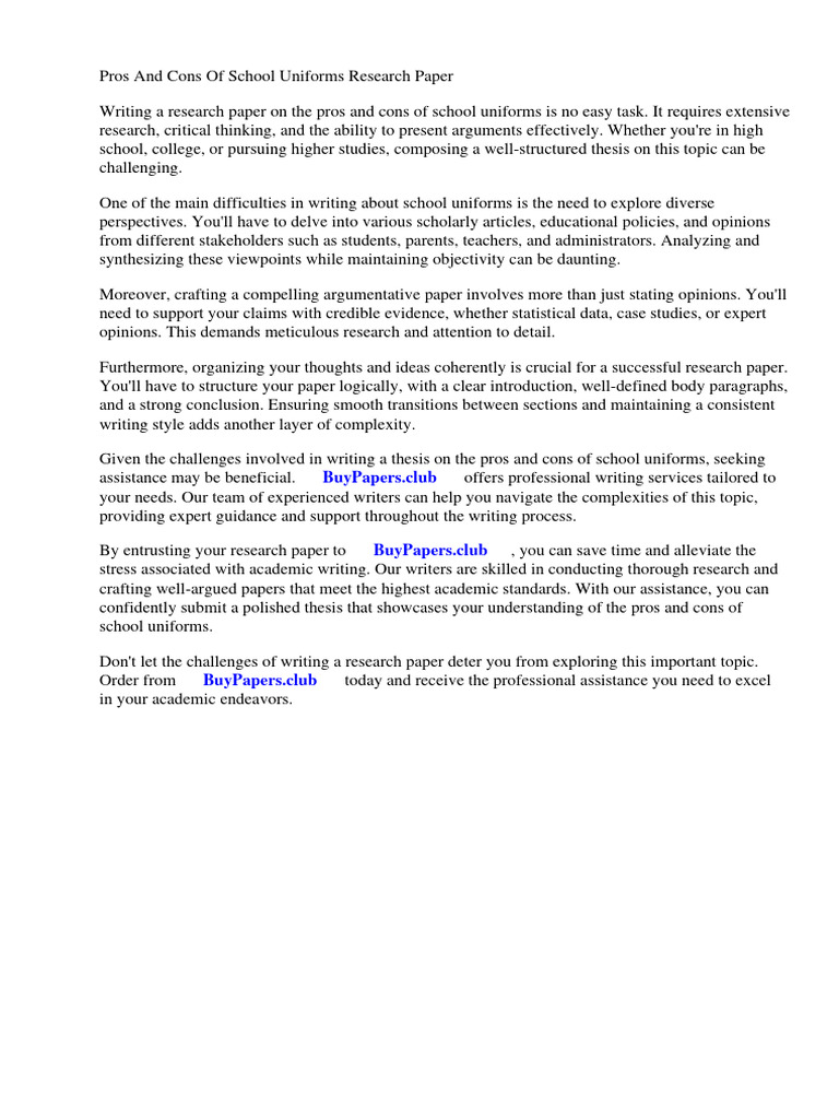 Pros and Cons of School Uniforms Research Paper PDF Academic Publishing