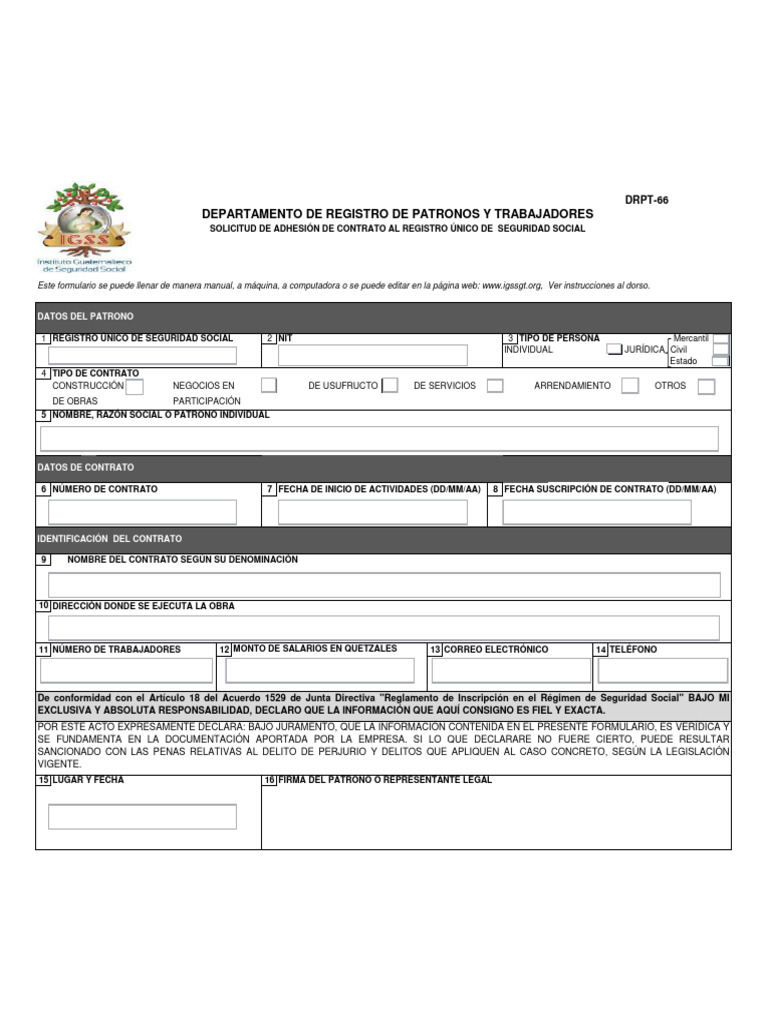Formulario drpt 66 solicitud de adhesion de contrato al registro unico