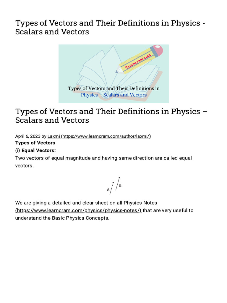 Types of Vectors in Physics Explained | PDF | Euclidean Vector | Velocity