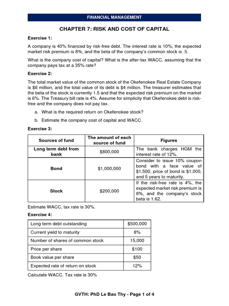 Chapter 7 - Risk and The Cost of Capital | PDF | Cost Of Capital | Risk ...