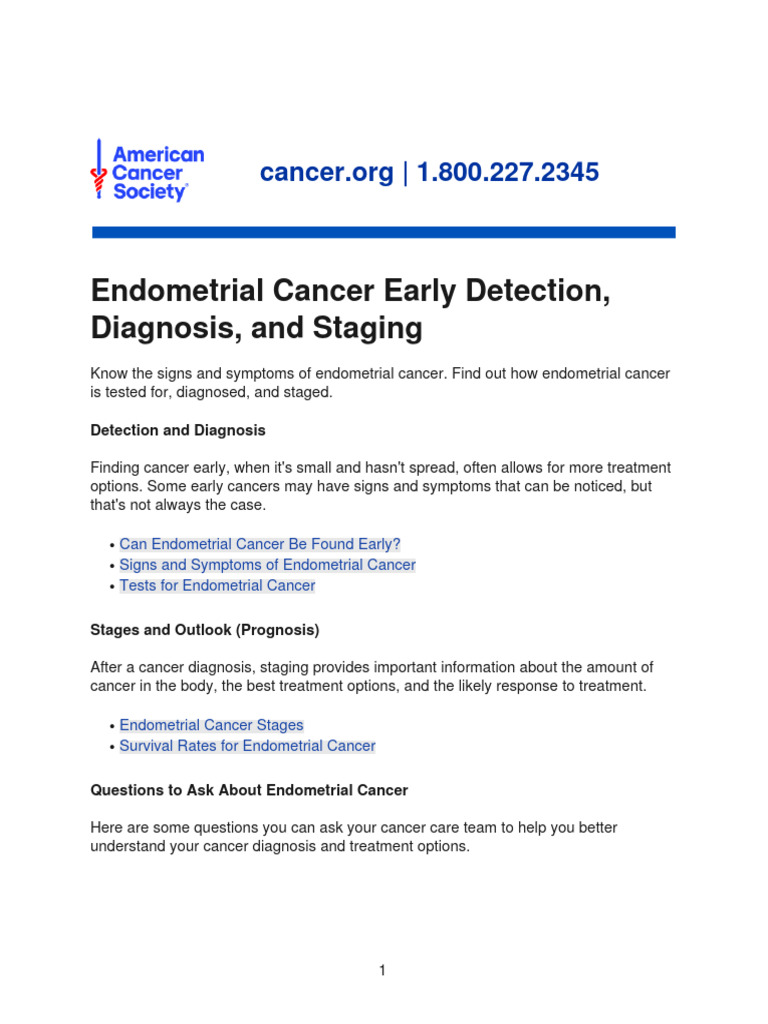 Endometrial Cancer Early Detection, Diagnosis, and Staging | PDF