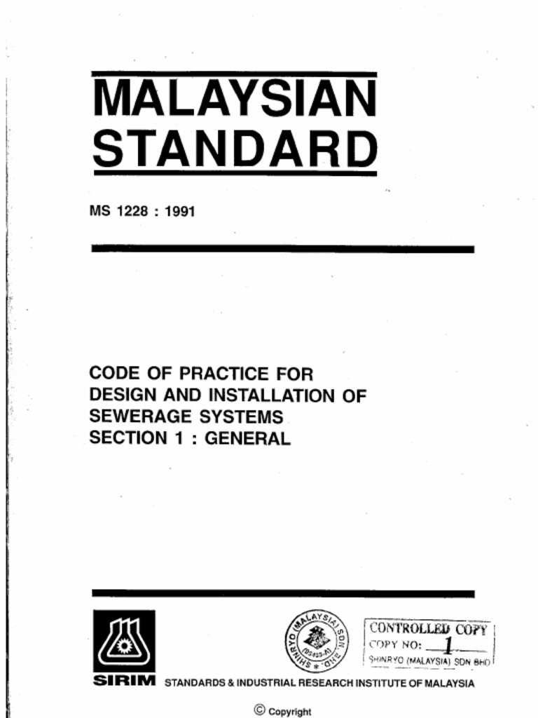 Malaysian Standard Sewerage System MS 1228 1991 | PDF