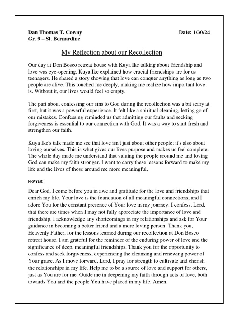 Reflection on Love and Friendship | PDF | Religion & Spirituality