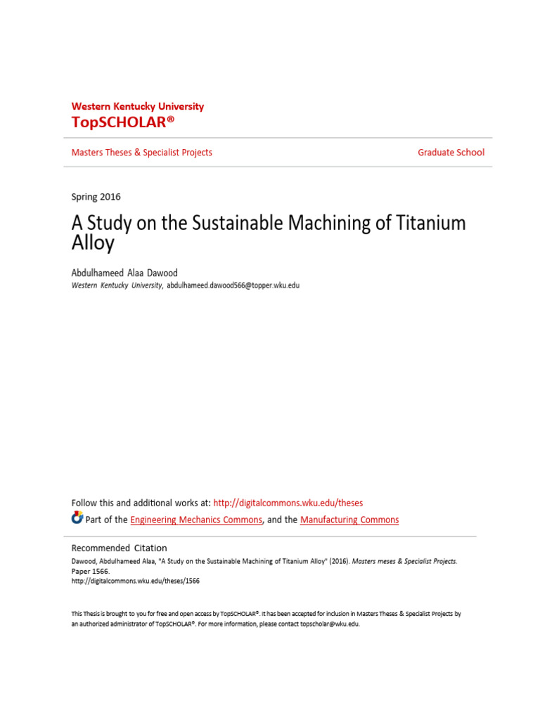 A Study On The Sustainable Machining of Titanium Alloy | PDF ...