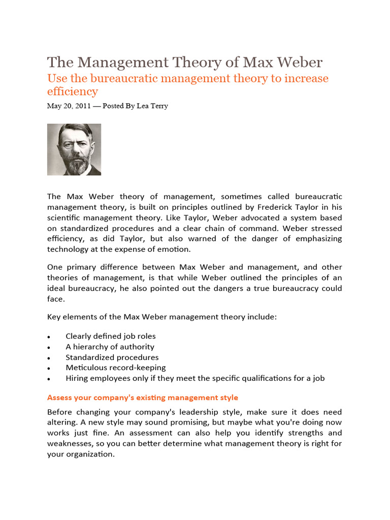 Topic 3.6 - Management Theory of Max Weber | PDF | Bureaucracy | Max Weber