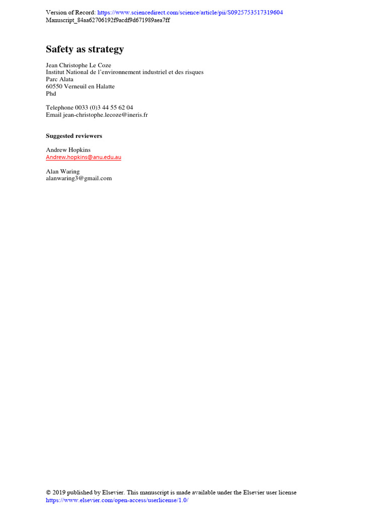 Safety As Strategy | PDF | Sociology | Strategic Management