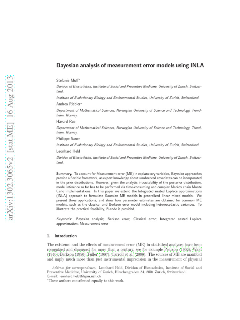 Bayesian Measurement Error Models INLA | PDF | Linear Regression ...