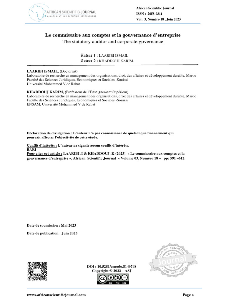 Le Commissaire Aux Comptes Et La Gouvernance D'entreprise | PDF | Audit ...