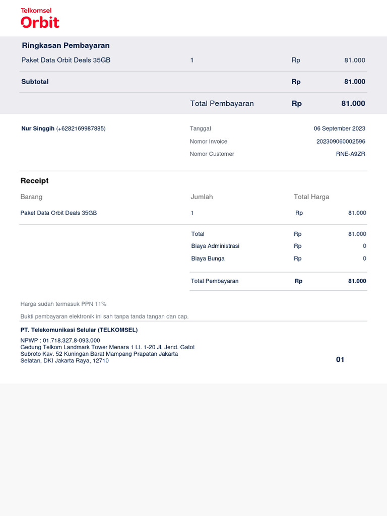 Invoice Pembayaran Paket Data 35GB | PDF