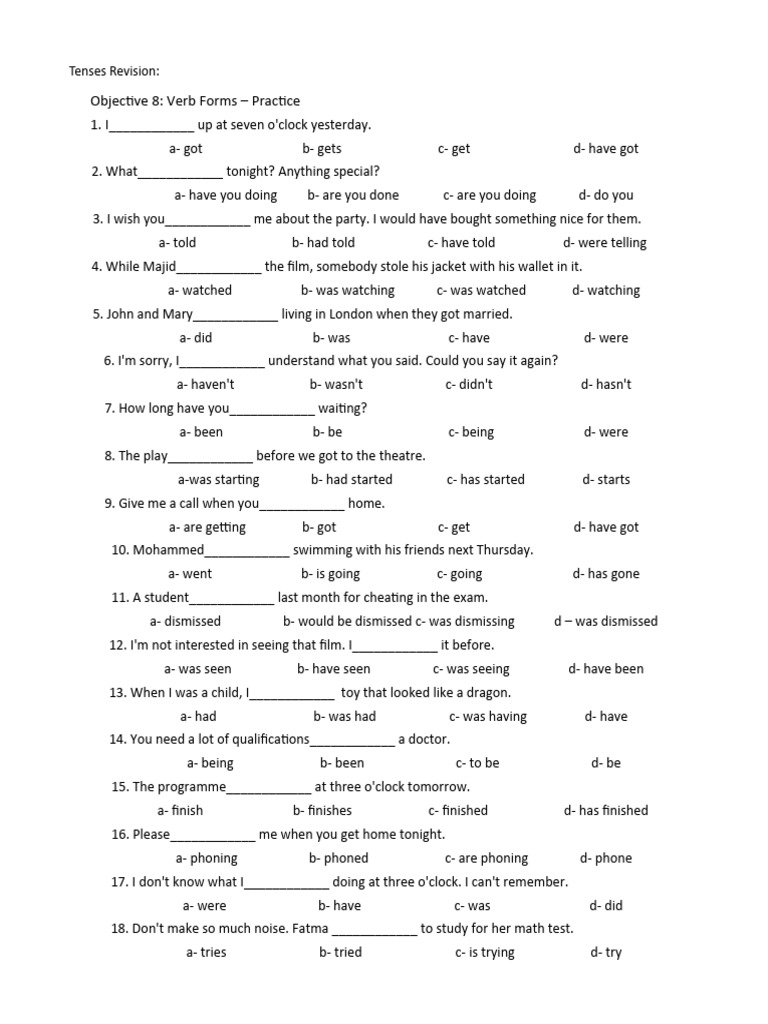Verb Forms Practice Quiz | PDF