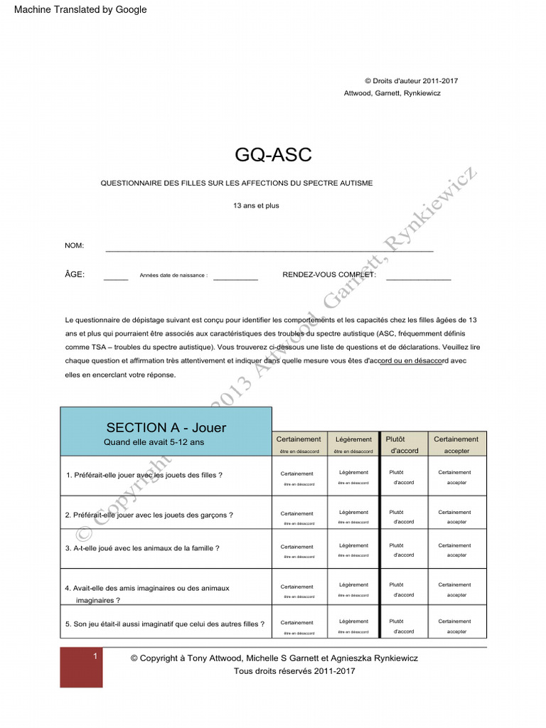 GQ-ASC - 13-19 - Years Francais | PDF | Trouble du spectre de l'autisme ...