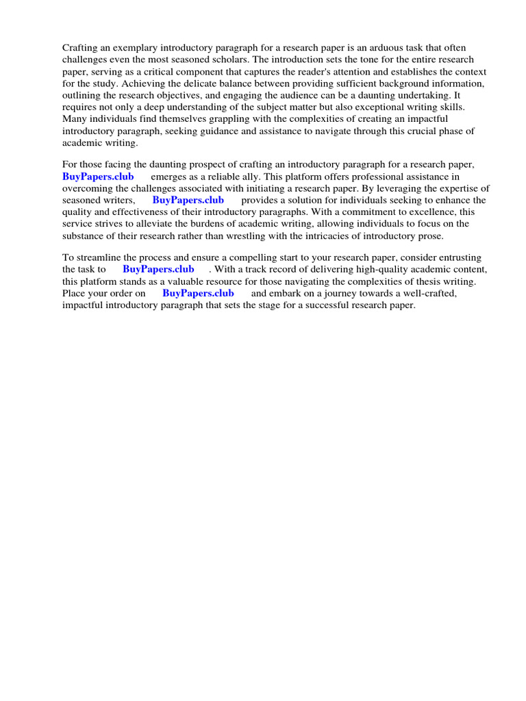 Example of an Introductory Paragraph for a Research Paper | PDF ...