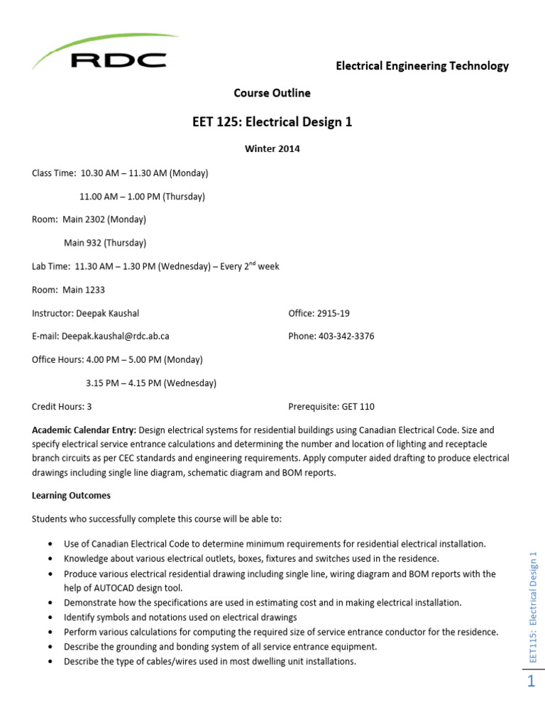 EET 125 Course Outline PDF Electrical Wiring Electricity