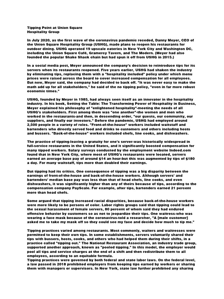 Reintroducing Tipping at USHG | PDF | Gratuity | Waiting Staff