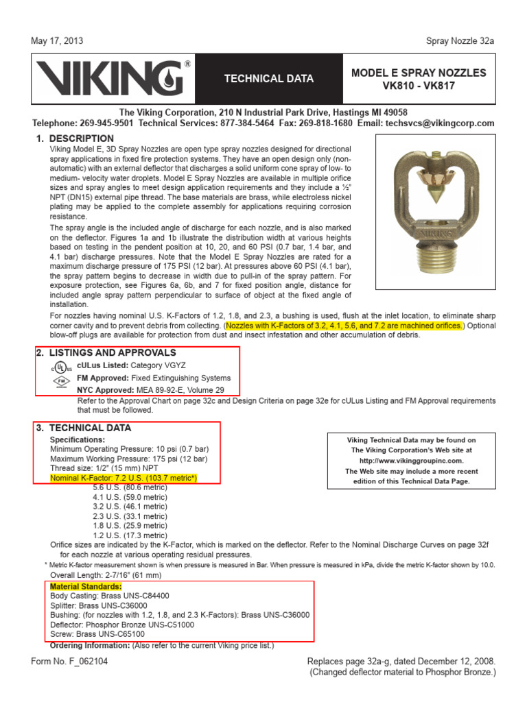 Model E Spray Nozzles Viking PDF Liquids Gases