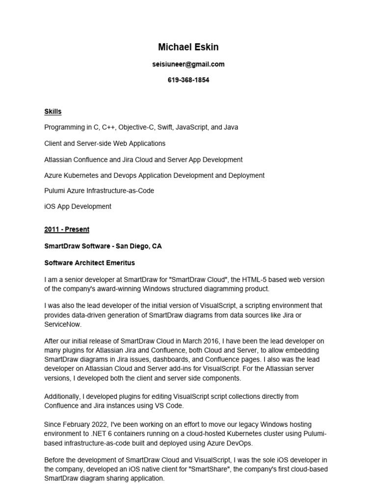 Michael eskin resume 8jul2022 pdf cloud computing device driver