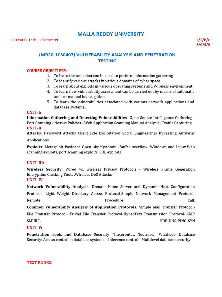 Vulnerability Analysis & Penetration Testing | PDF | Penetration Test ...