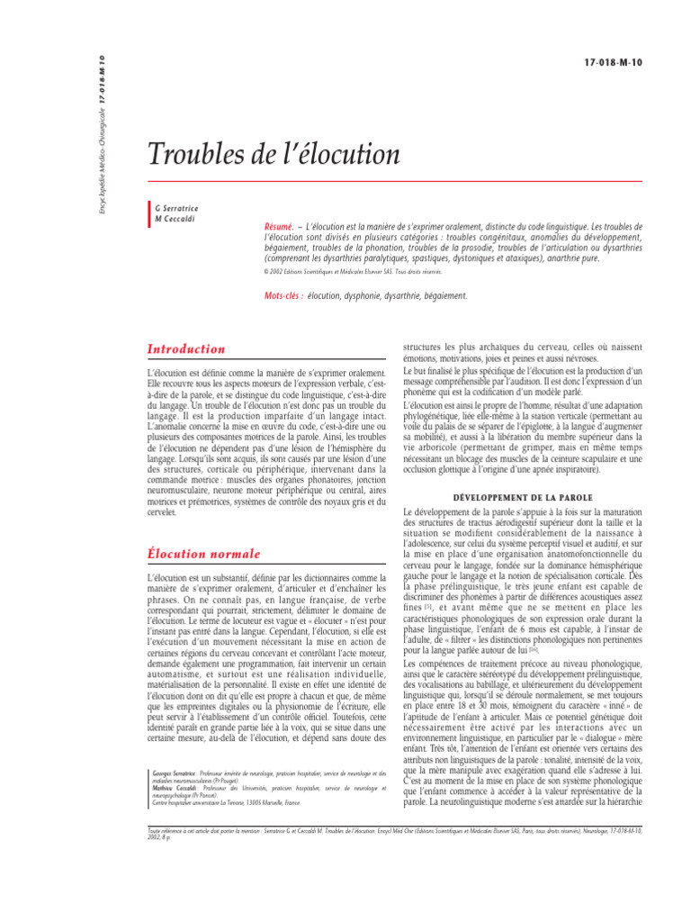Troubles de l'Élocution : Définition et Types | PDF | Voix humaine