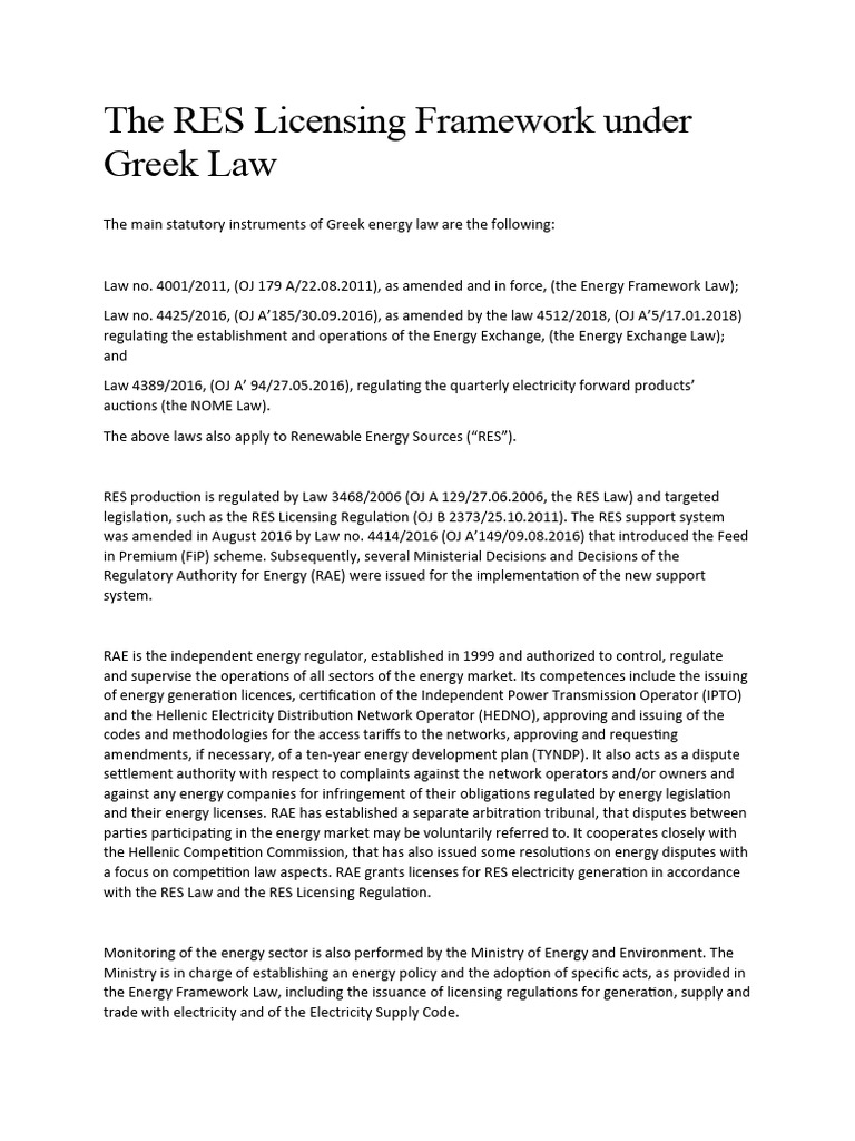 Greek RES Licensing Framework Overview | PDF | Environmental Impact ...