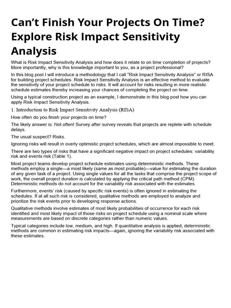 Explore Risk Impact Sensitivity Analysis | PDF | Risk | Probability ...