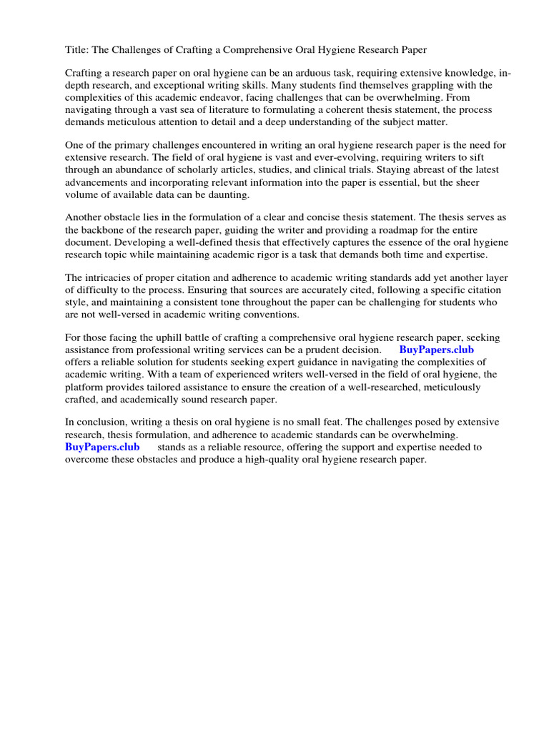Oral Hygiene Research Paper PDF Dentistry Periodontology