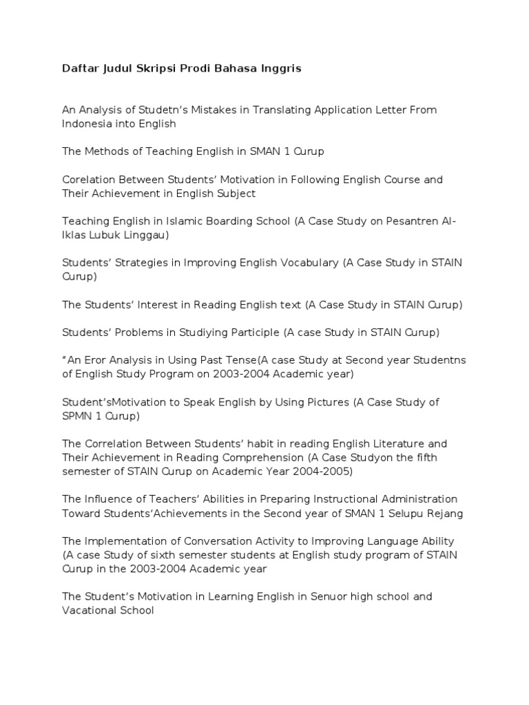 Daftar Judul Skripsi Prodi Bahasa Inggris English Language Vocabulary