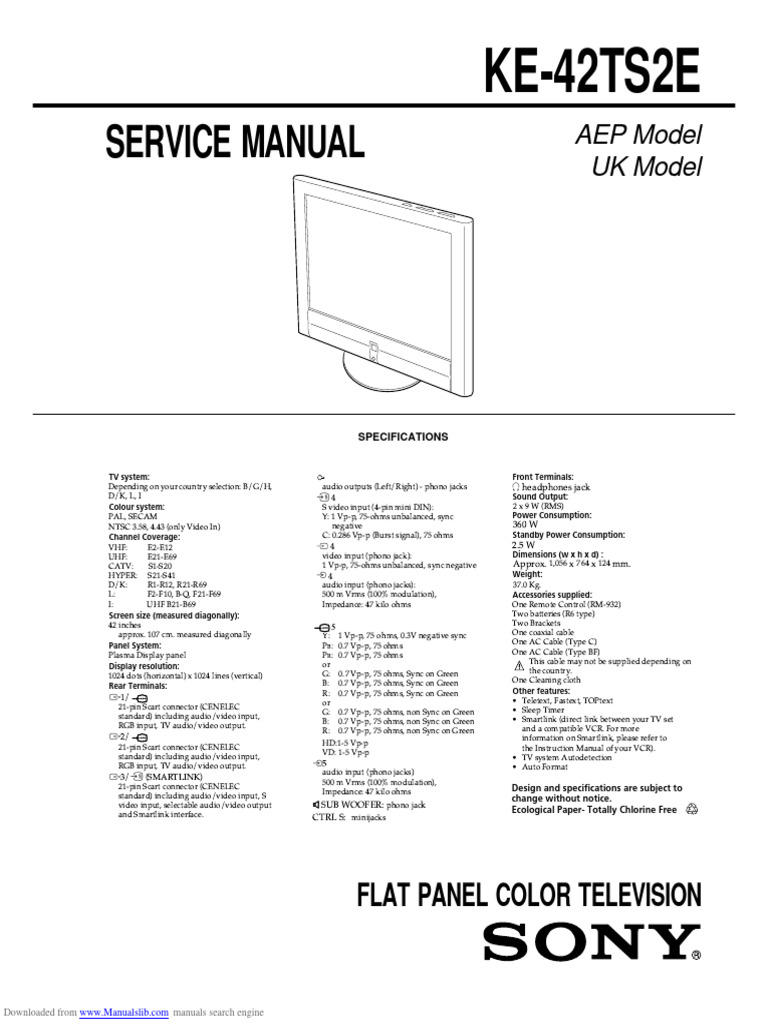Sony Ke42ts2e PDF Film And Video Technology Electronics