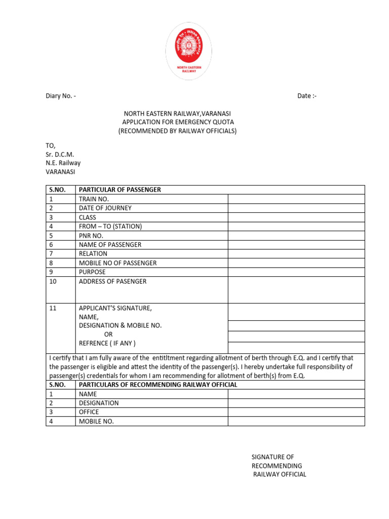 Emergency Quota Application Form | PDF