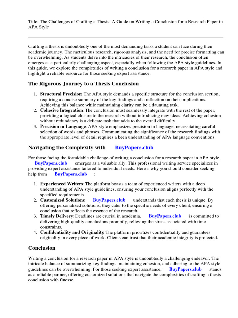How To Write A Conclusion For A Research Paper Apa Style | PDF | Essays ...