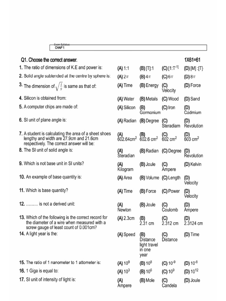 Measurement Mcqs Pdf