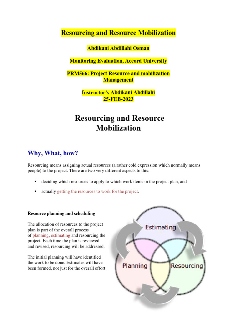 Resource Mobilization Strategies Explained | PDF | Project Management