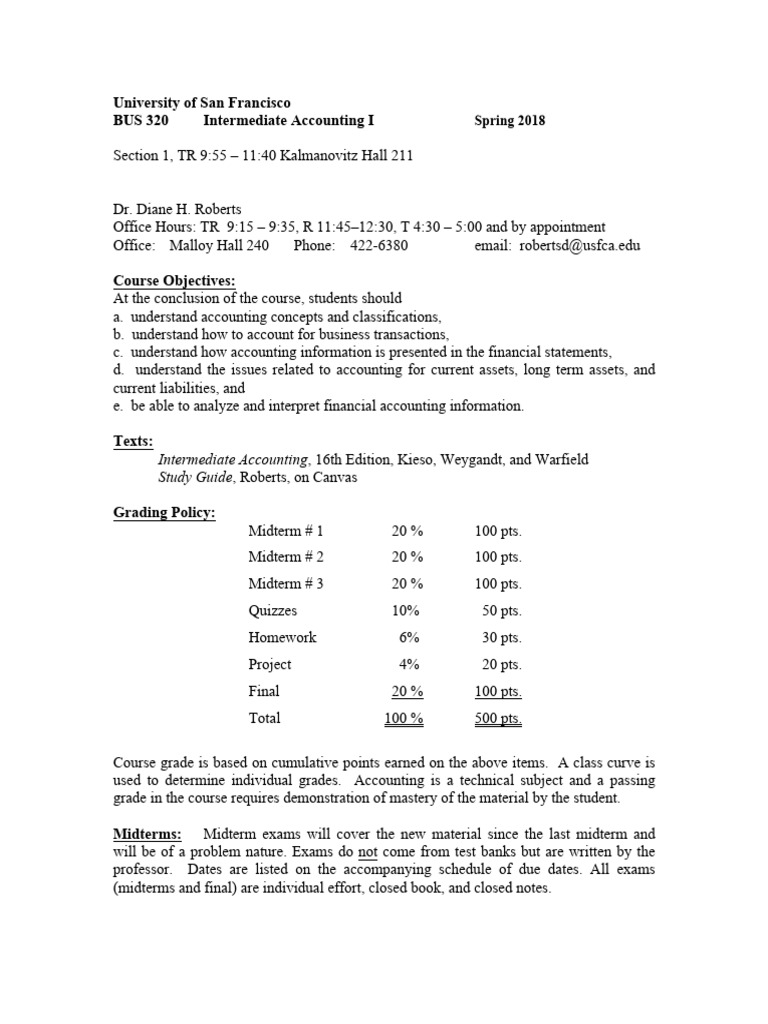 Intermediate Accounting I Course Overview | PDF | Academic Integrity ...