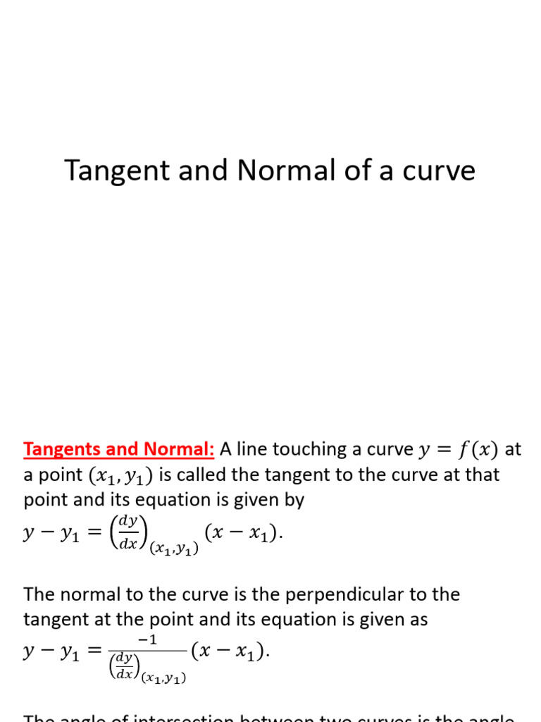 Tangents and Normals to Curves | PDF | Tangent | Slope