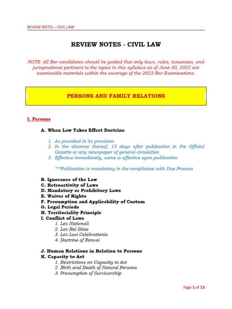 Review Notes - Civil Law | PDF